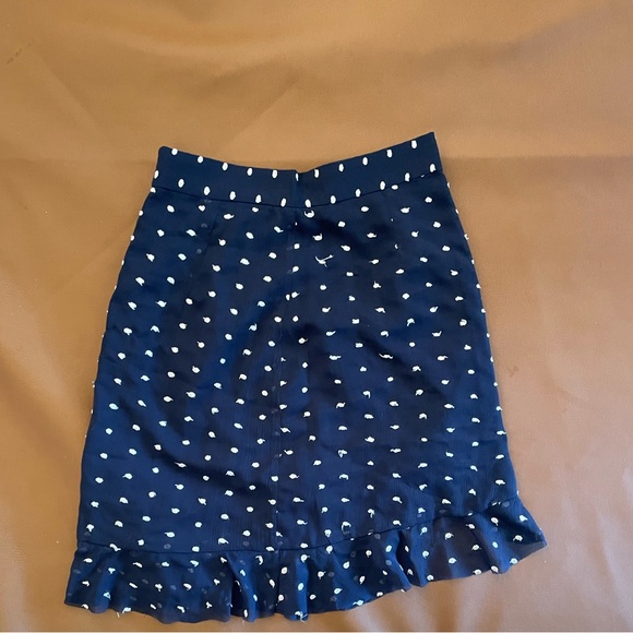 ANTHROPOLOGIE Ruffle Mini Skirt- Navy & White Polka Dots - Picture 2 of 4